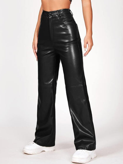 Straight Black Leather Pants