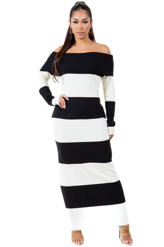 Long Maxi Knit Stripe Dress