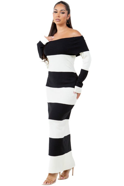 Long Maxi Knit Stripe Dress