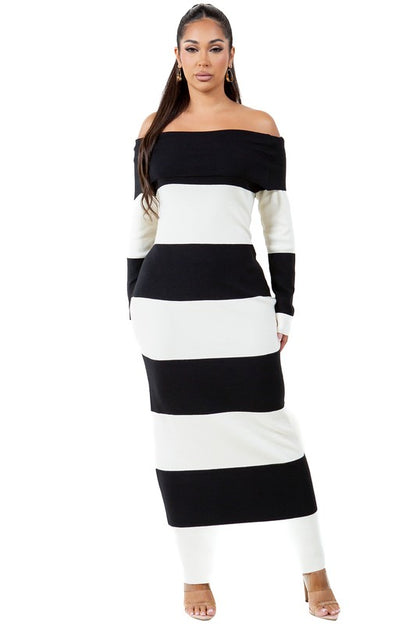 Long Stripe Maxi Knit Dress