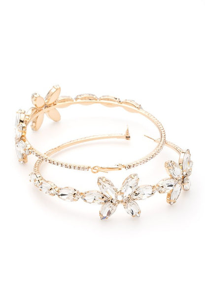 Crystal Flower Oversize Hoop Earrings