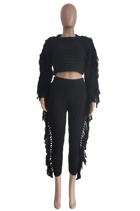 2pcs Fringe Sweater Set