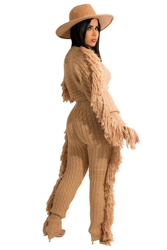 2pcs Fringe Sweater Set