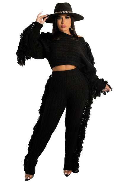 2pcs Fringe Sweater Set