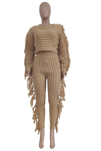 2pcs Fringe Sweater Set