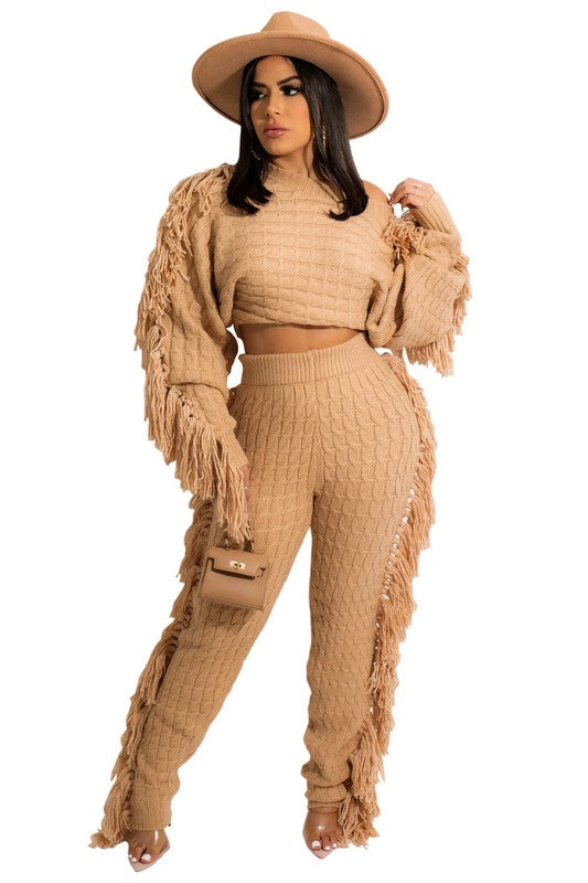 2pcs Fringe Sweater Set