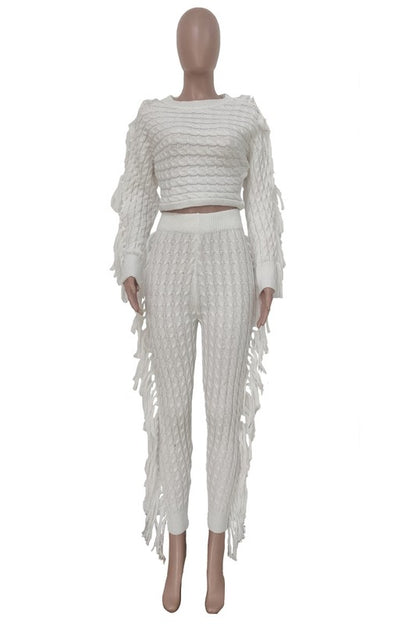 2pcs Fringe Sweater Set