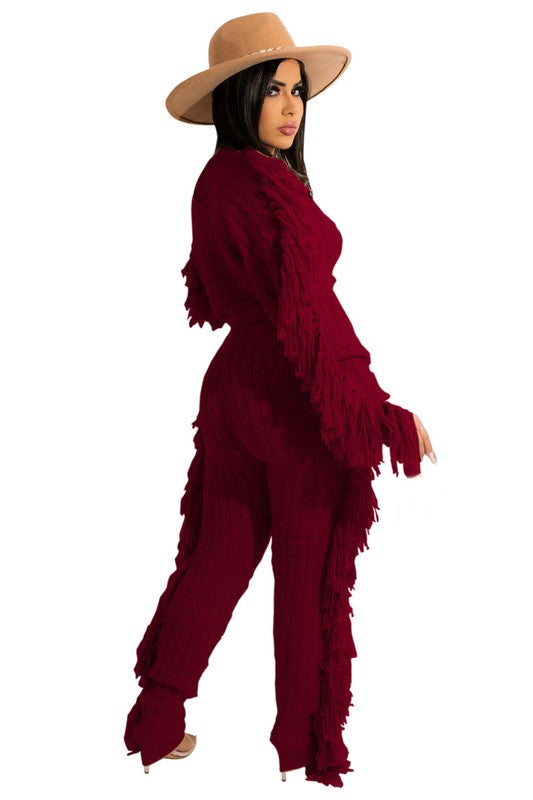 2pcs Fringe Sweater Set