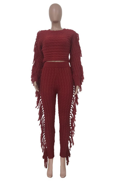 2pcs Fringe Sweater Set