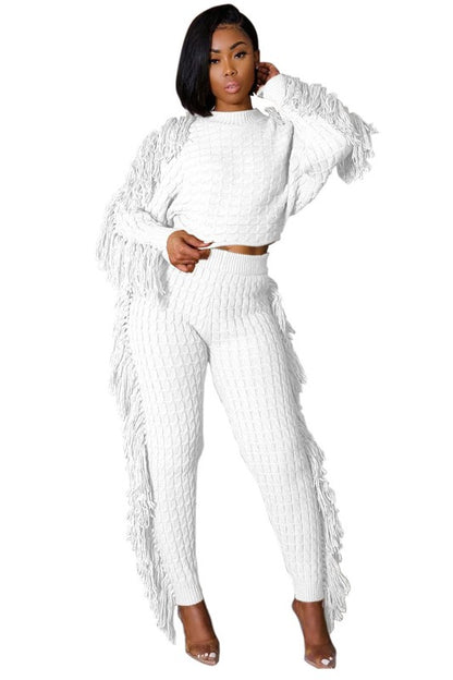 2pcs Fringe Sweater Set