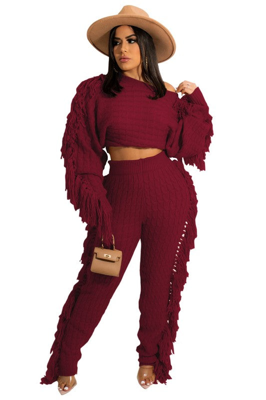 2pcs Fringe Sweater Set