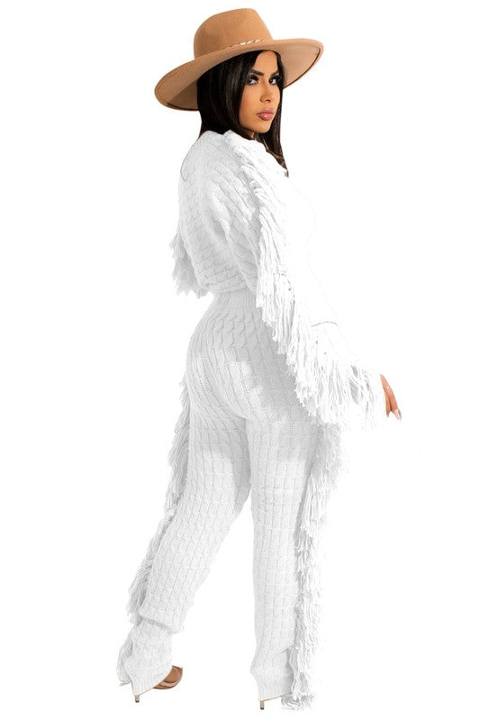 2pcs Fringe Sweater Set