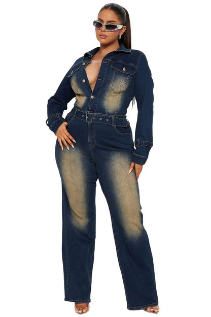 Bleached Wash Denim Jumpsuit