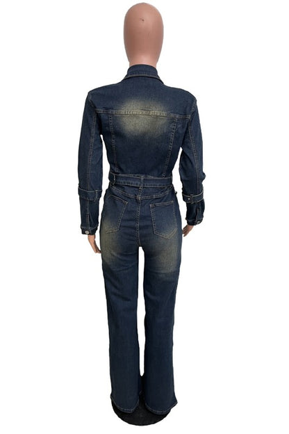 Bleached Wash Denim Jumpsuit