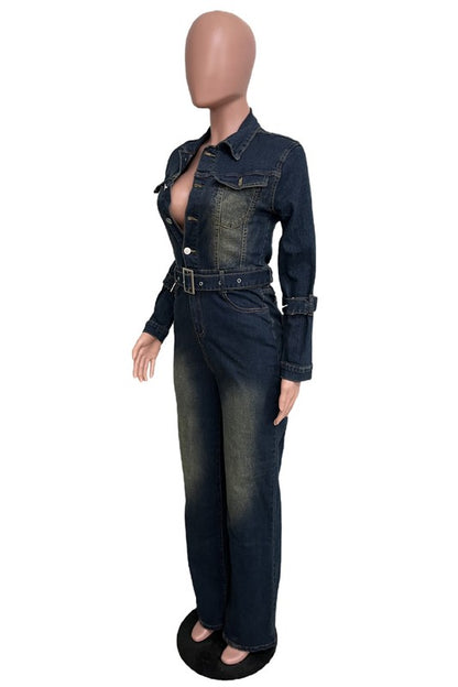 Bleached Wash Denim Jumpsuit