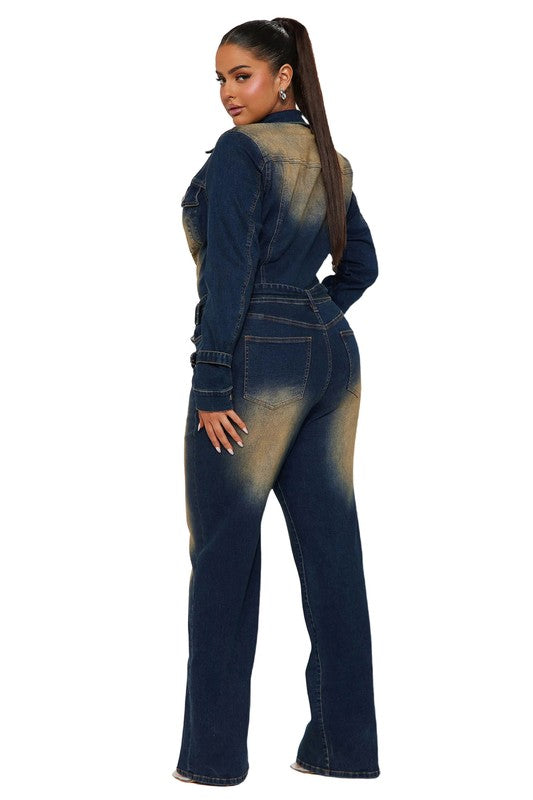 Bleached Wash Denim Jumpsuit