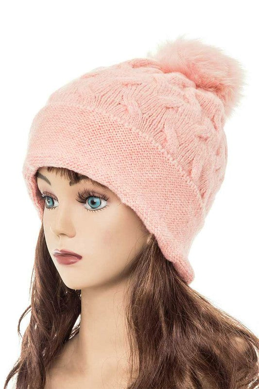 Cuffed Genuine Fur Pom Slouchy Beanie