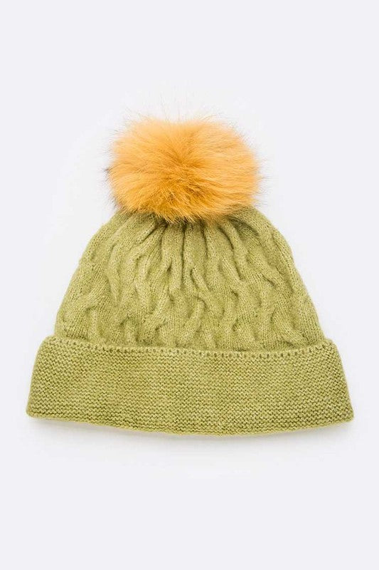 Cuffed Genuine Fur Pom Slouchy Beanie