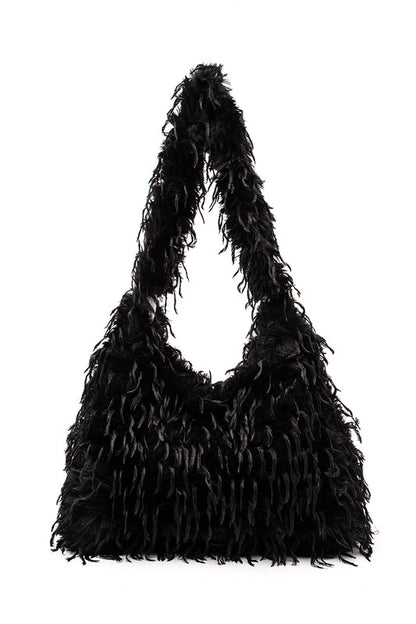 Faux Feather Hobo Slouchy Bag