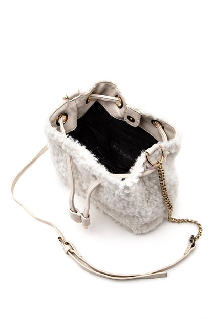 Faux Shearling Convertible Bucket Bag