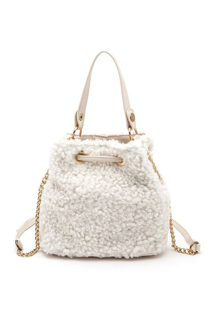 Faux Shearling Convertible Bucket Bag