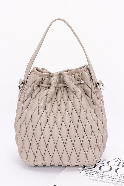 Nylon Quilted Puffer Convertible Bucket Bag