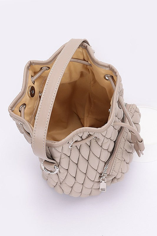 Nylon Quilted Puffer Convertible Bucket Bag