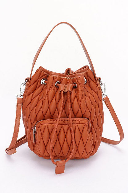 Nylon Quilted Puffer Convertible Bucket Bag