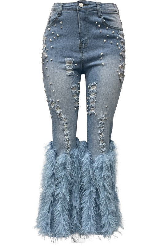 Cuff Feather Fashion Denim