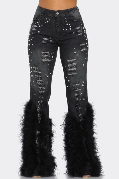 Cuff Feather Fashion Denim