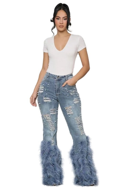 Cuff Feather Fashion Denim