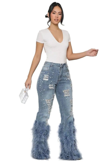 Cuff Feather Fashion Denim