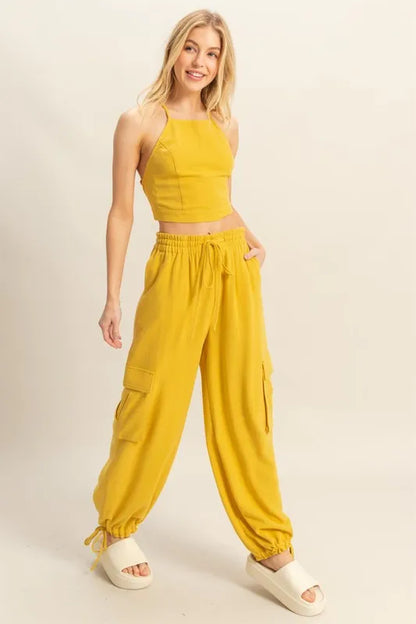 Crop Top and Cargo Pants Set.
