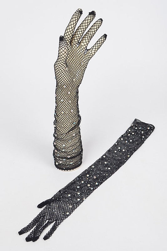 Rhinestone Accent Mesh Elegant Gloves