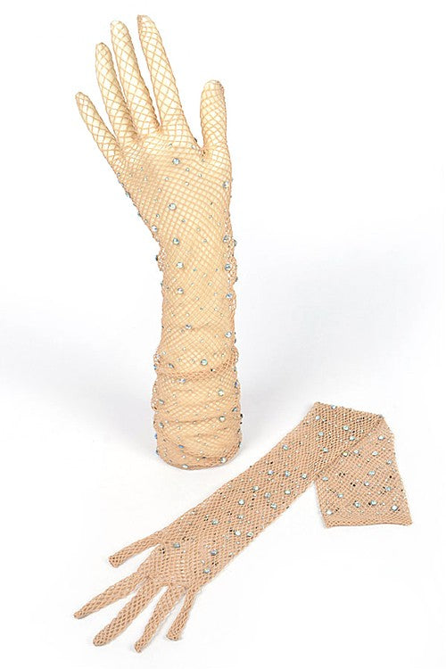 Rhinestone Accent Mesh Elegant Gloves