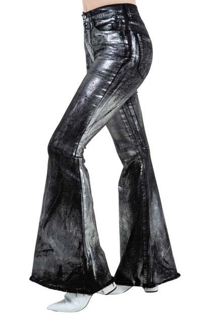 Metallic Bell Bottom Jean in Black