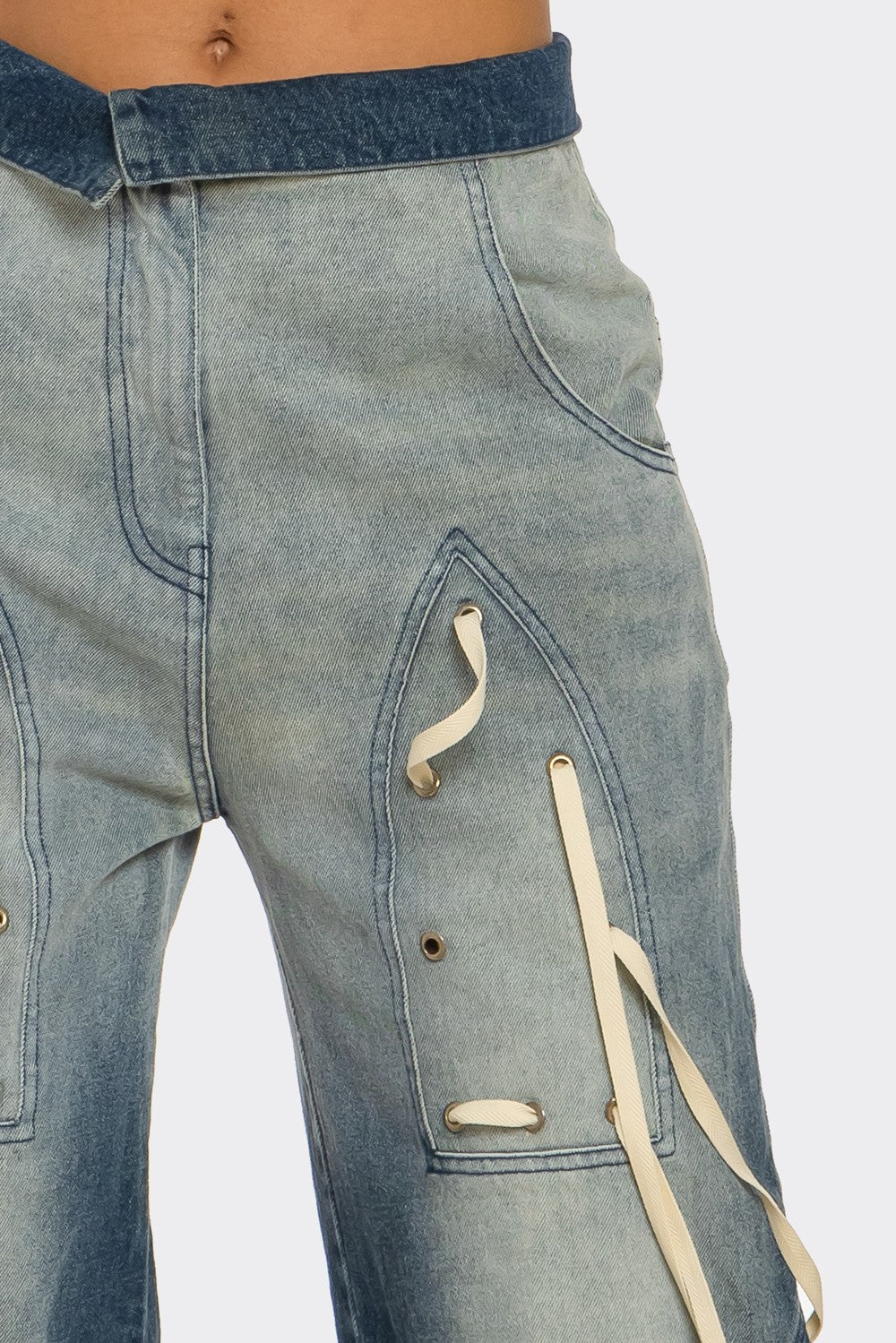 Distressed Denim Wide-Leg Pants