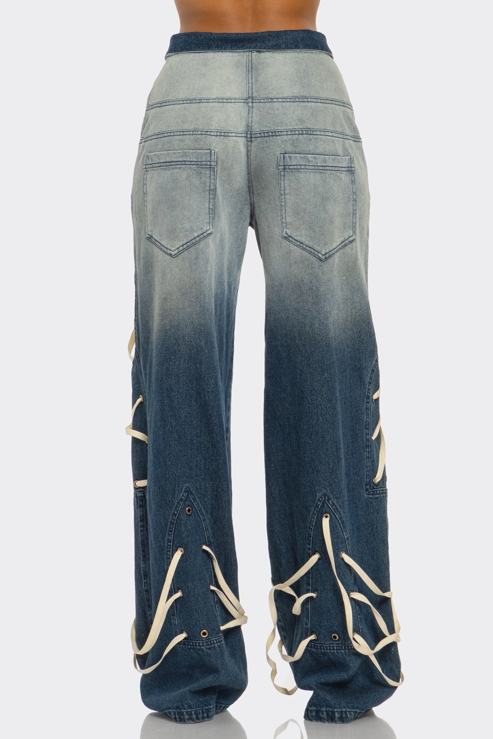 Distressed Denim Wide-Leg Pants