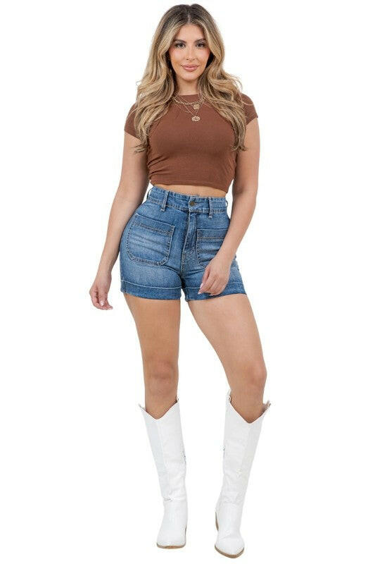 Willow Denim Short in Medium Wash.