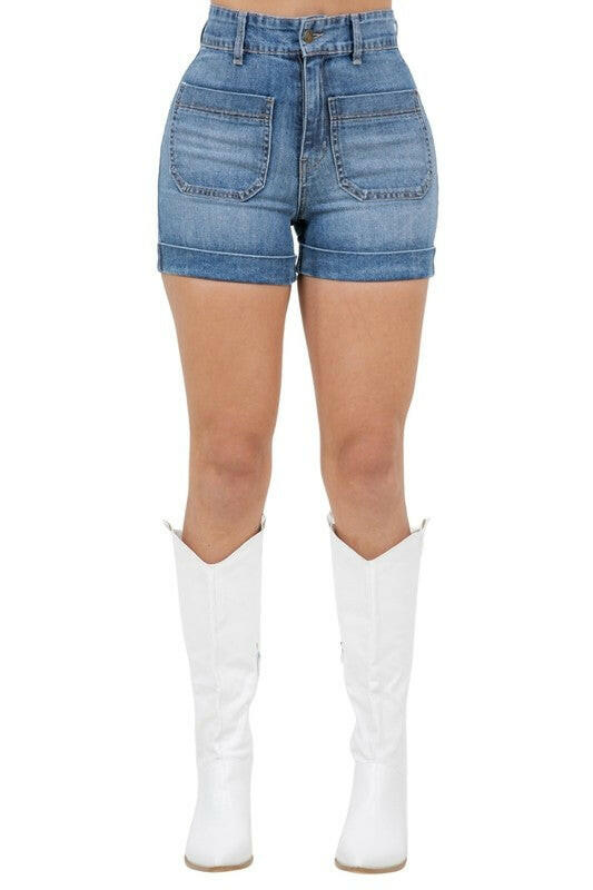 Willow Denim Short in Medium Wash.