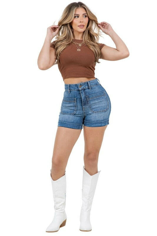Willow Denim Short in Medium Wash.