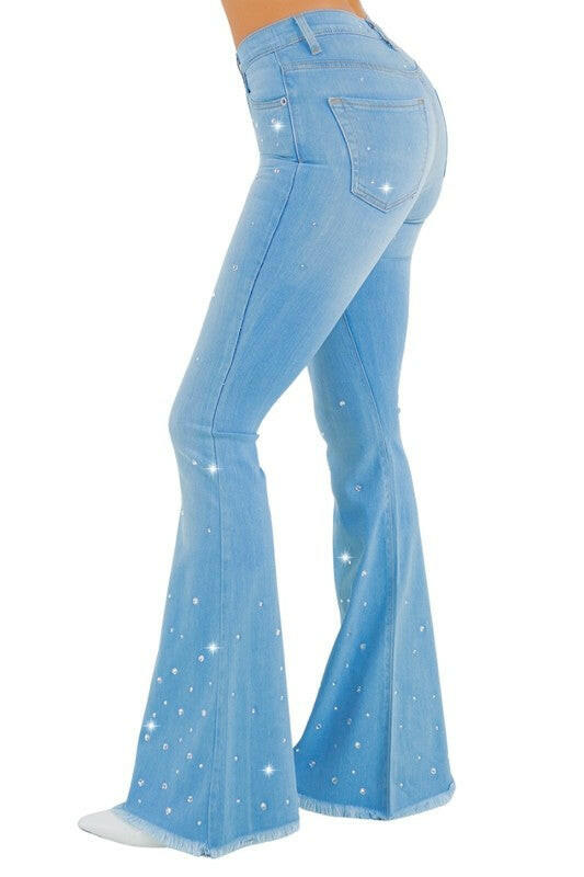 Vegas Glam Bell Bottom Jean in Medium Wash.
