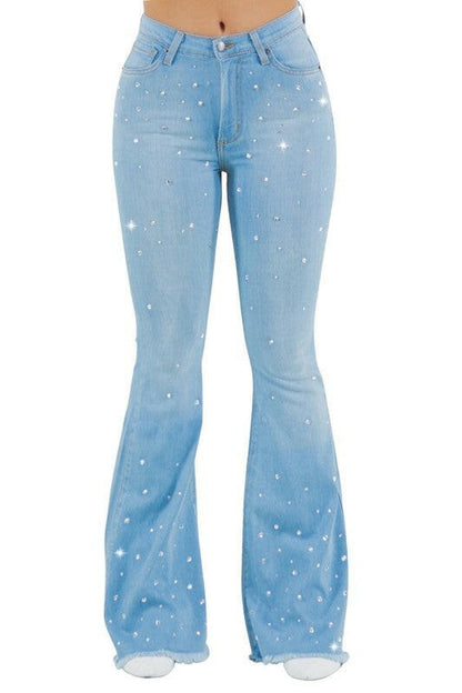 Vegas Glam Bell Bottom Jean in Medium Wash.