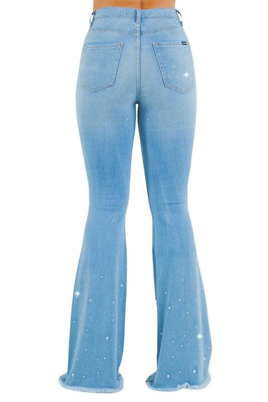 Vegas Glam Bell Bottom Jean in Medium Wash.
