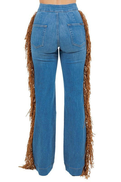 Harley Wide Leg Fringe in Medium Wash.