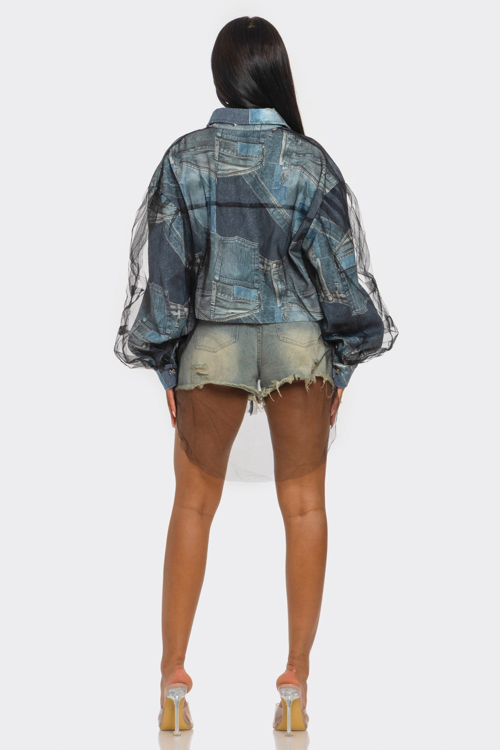 Denim Mesh Illusion Oversized Shirt