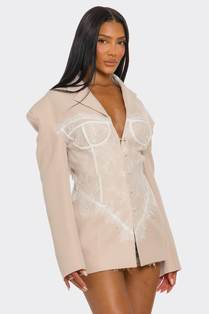 Lace Command Corset Blazer | Blush Nude