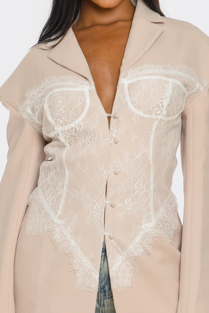 Lace Command Corset Blazer | Blush Nude
