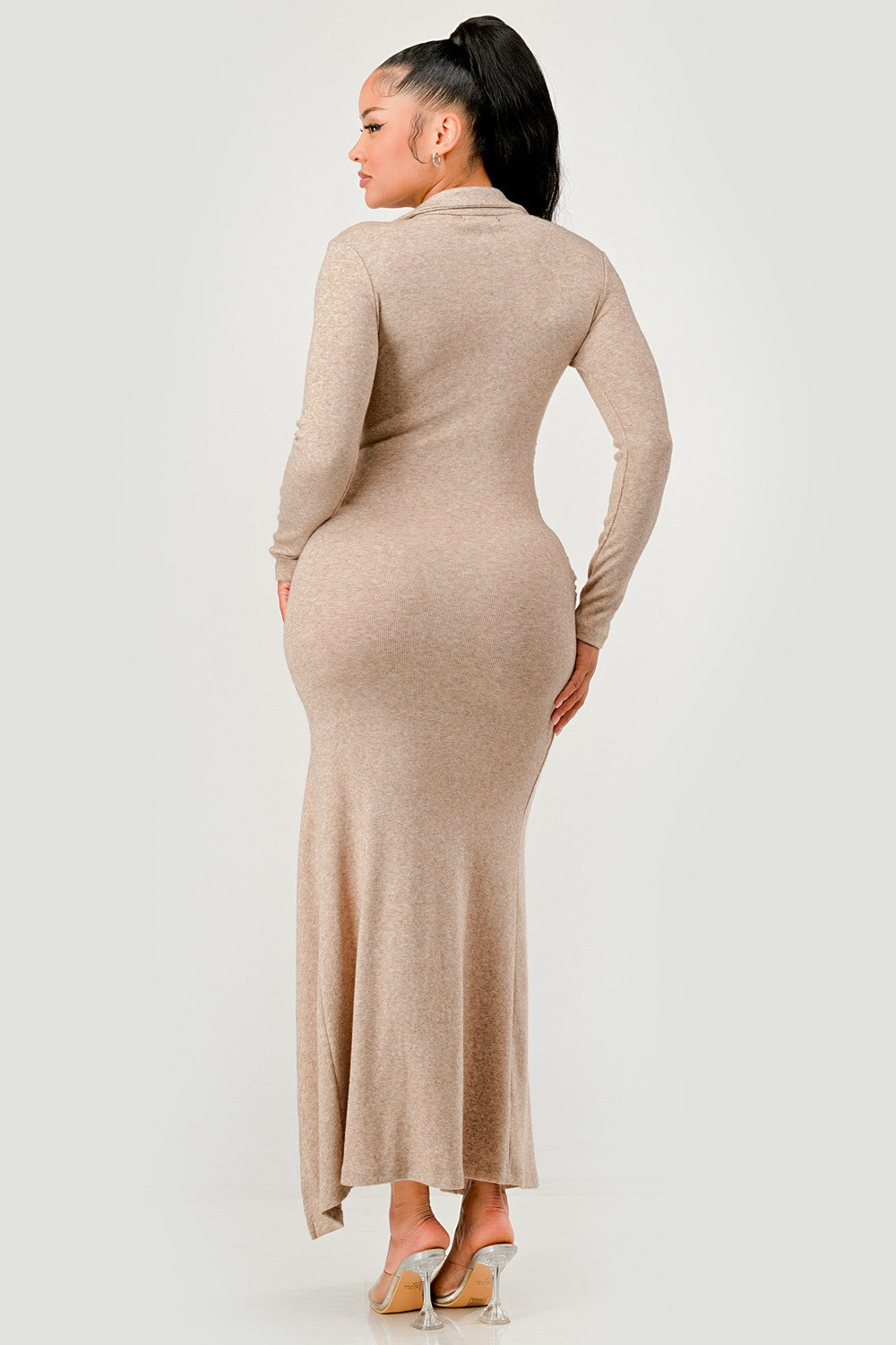 Knit Collar Tie Front Maxi Dress