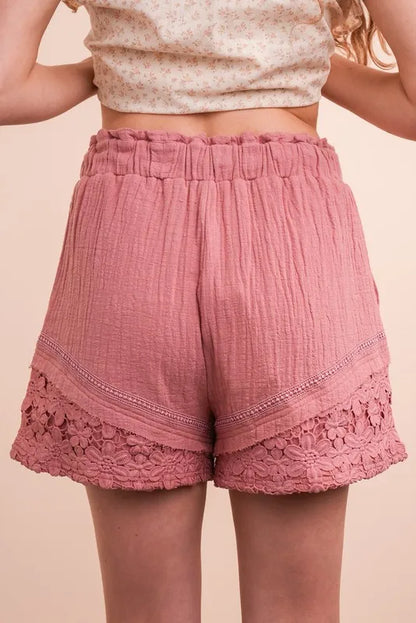 Lace Contrast Detail Woven Shorts.
